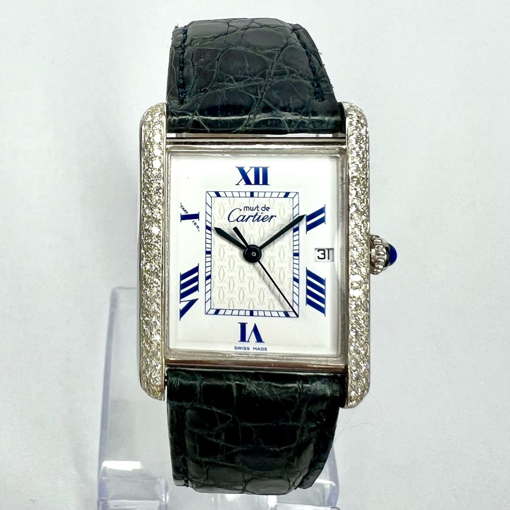 CARTIER TANK 2414 Quartz 25mm Silver 0.80TCW Diamond Watch